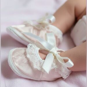 Girls New Born Satin Slip on Baby Shoes sz 1